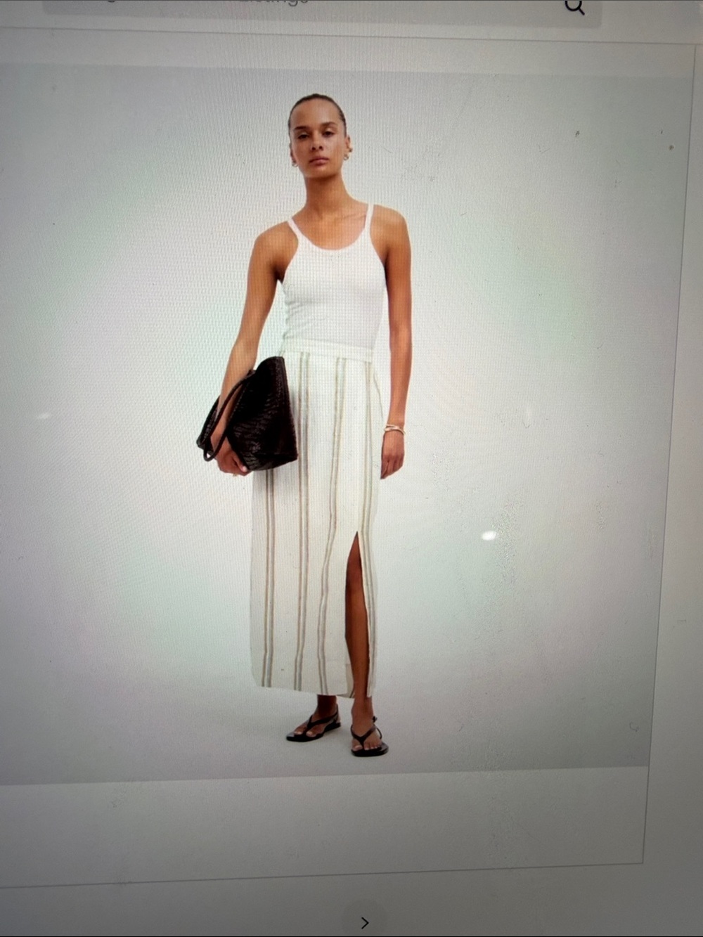 Madewell White Maxi Skirt with Tan Vertical Stripes and Side Slit
